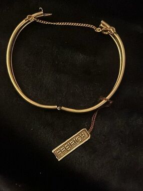 FREIRICH Gold Tone Bangle Bracelet with Safety Chain